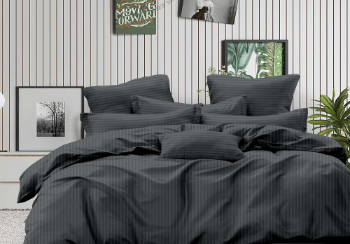 Набор Наволочек Страйп-Сатин Темно-серый 140гр 100% хлопок